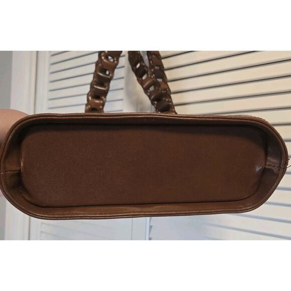 Braided Quality Leather Shoulder Bag Cognac Brown Retro Brushed Silver Closure - Picture 7 of 12